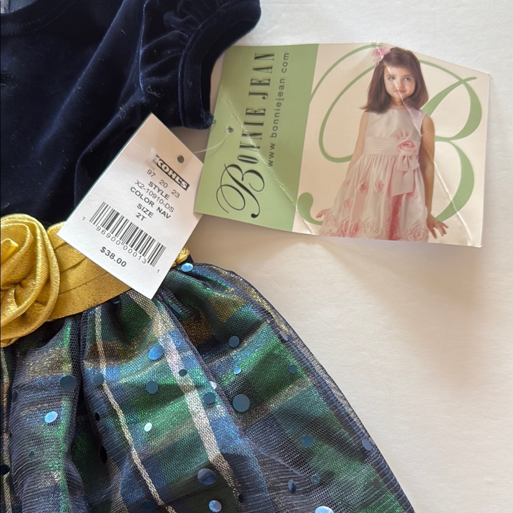 Bonnie Jean Navy Velvet green plaid little girls dress sz 2T - Picture 6 of 9
